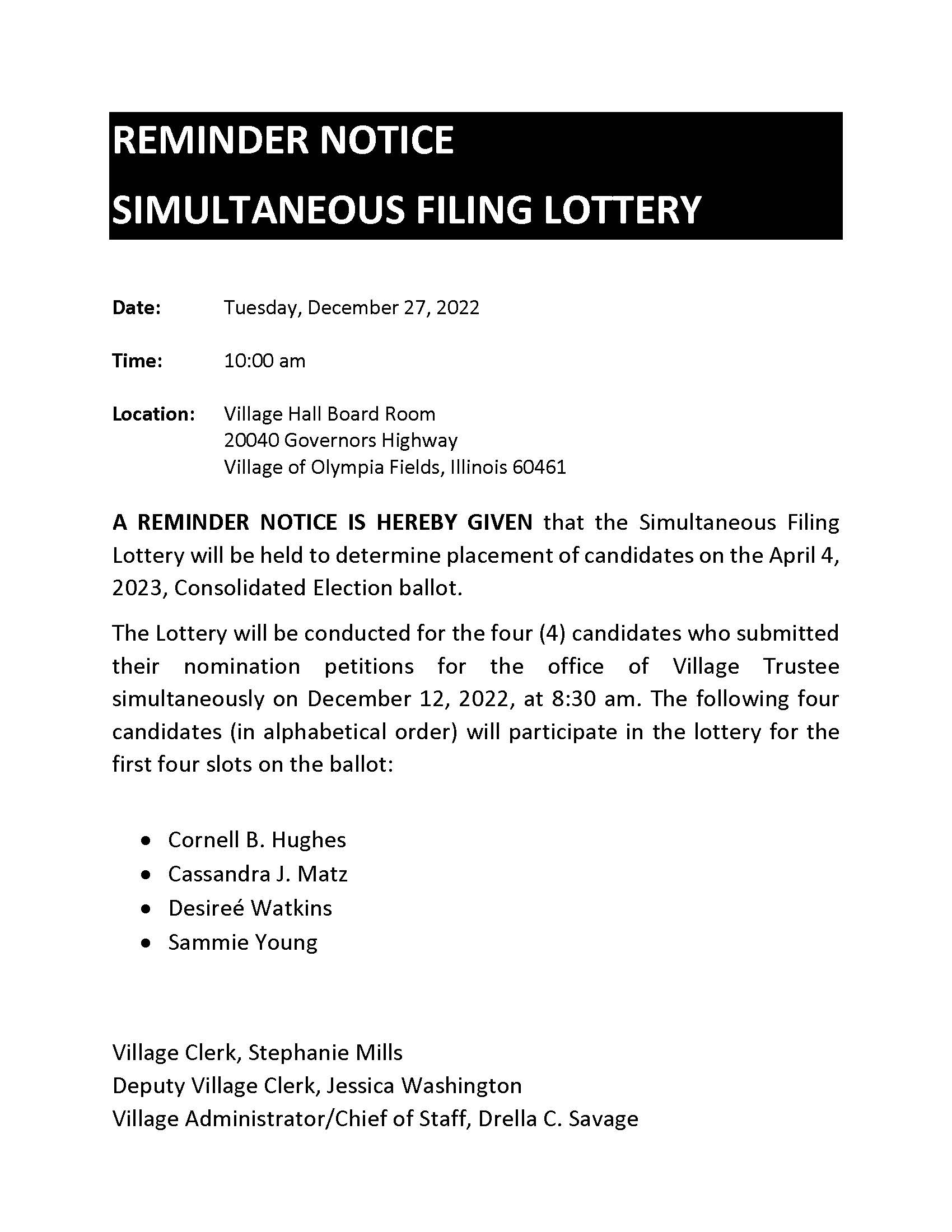 Notice of Lottery for Ballot 122022