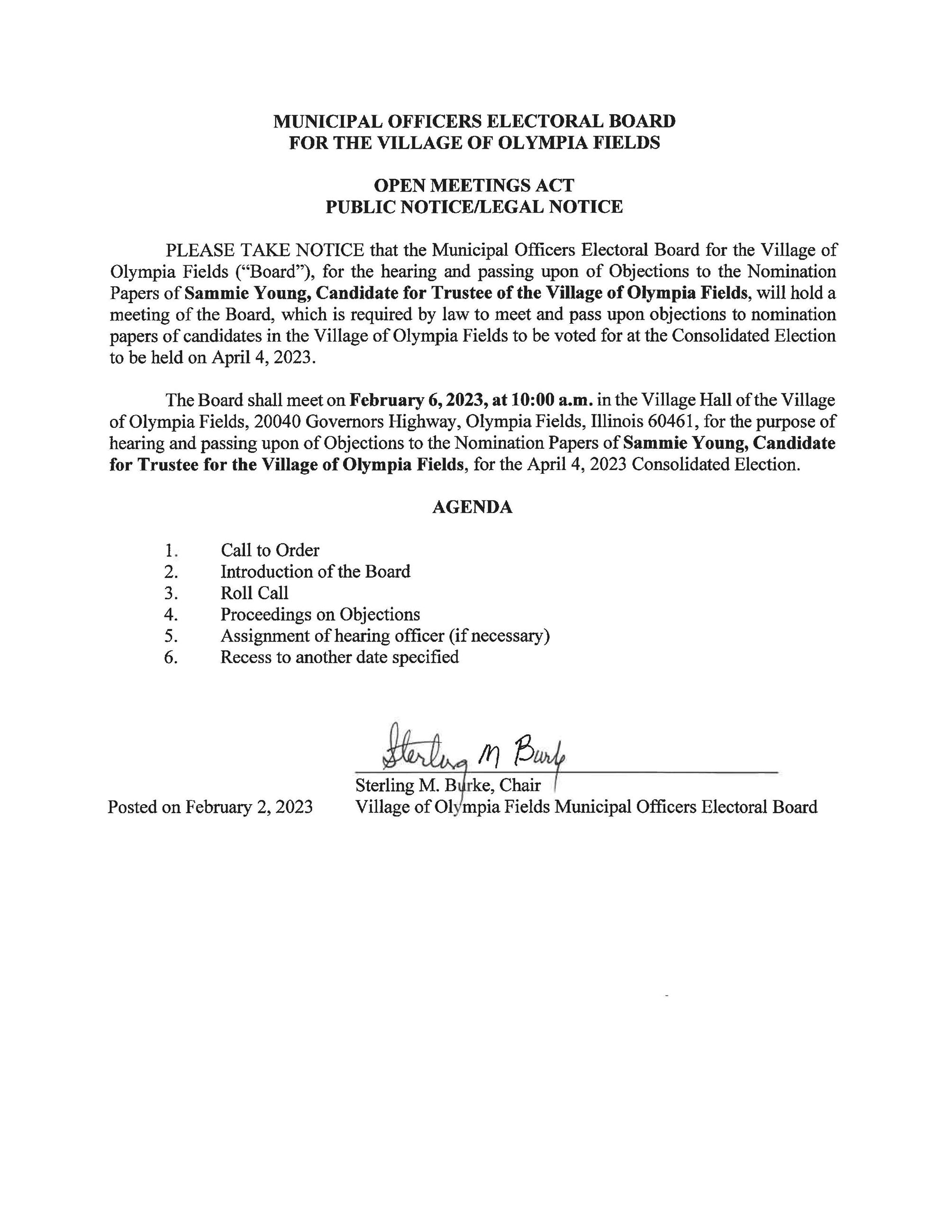 Hearing Notice--Sammie Young--2-6-23